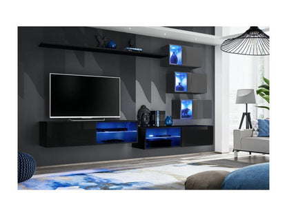 Ensemble meuble TV mural Maisonpuretop - L 260 x P 40 x H 170 cm - Noir et gris 65295ETCS