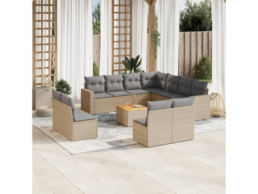 Salon de jardin avec coussins 12 pcs beige résine tressée 22772WIVB