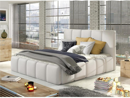 Lit moderne capitonné cuir synthétique Maisonpuretop-Couleur Blanc-160x200-Version coffre de rangement 75309RRCA