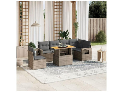 Salon de jardin avec coussins 7 pcs gris résine tressée 09689HBFK