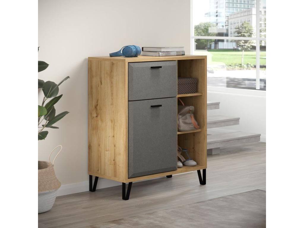 Commode 1 porte 1 tiroir chêne de Navarre et feutre gris foncé Artvivrestore 79cm 56211KQZA