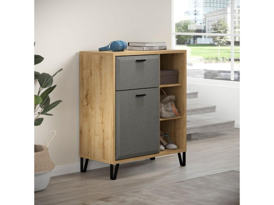 Commode 1 porte 1 tiroir chêne de Navarre et feutre gris foncé Artvivrestore 79cm 56211KQZA