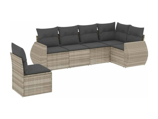 Salon de jardin 6 pièces avec coussins gris clair résine tressée 05117ZYPG