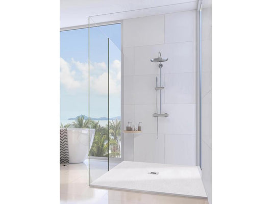 Receveur de Douche 75x130 cm Artvivrestore Extra Slim Blanc En Résine Synthétique et Poudre de Marbre Avec Vidange Libre 16816DTCG
