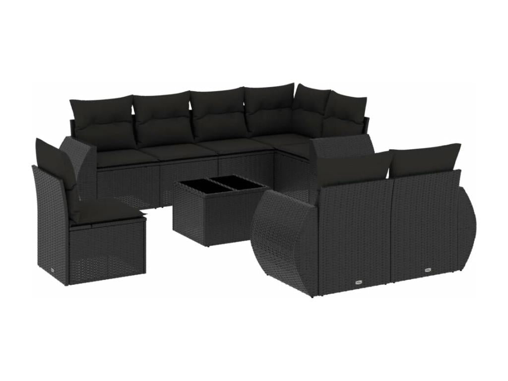 Salon de jardin 9 pcs avec coussins noir résine tressée 31417OKPL