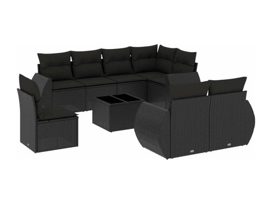 Salon de jardin 9 pcs avec coussins noir résine tressée 31417OKPL