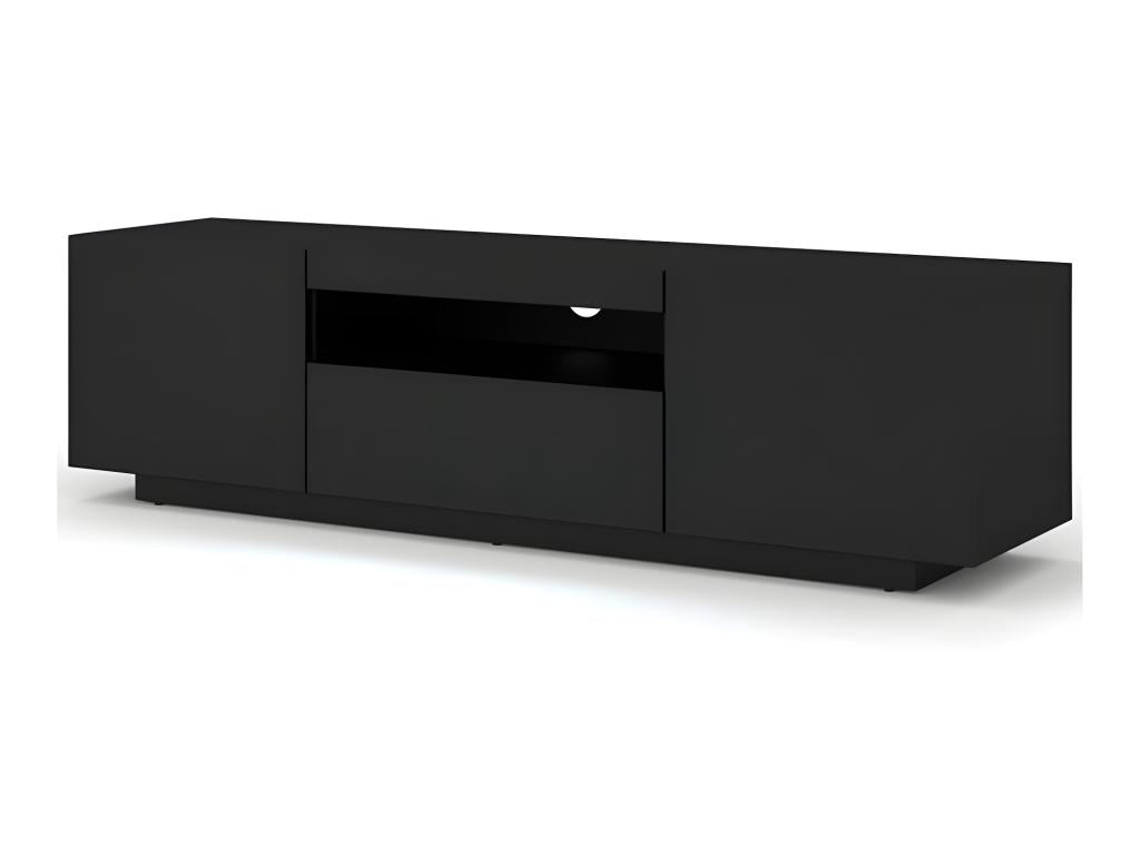Meuble TV Noir Mat sans LED 150x42x37cm Aura meuble sur pied ou à suspendre meuble Hi-fi 18132BODU