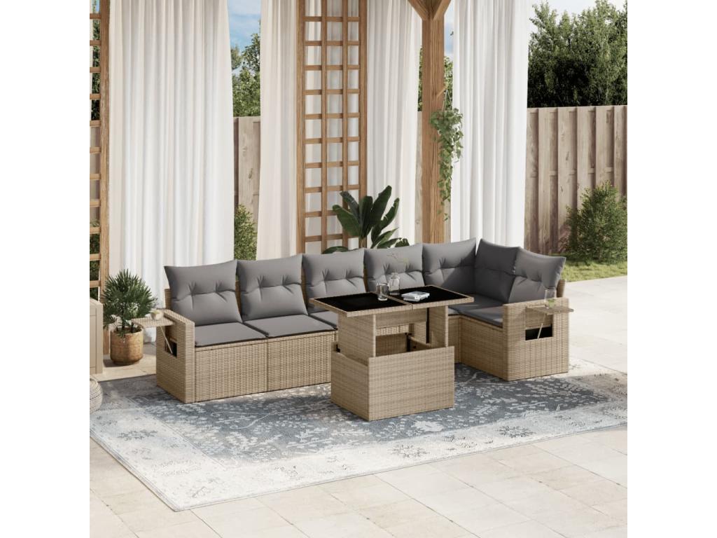 Salon de jardin avec coussins 7 pièces beige résine tressée 80029ZGWE
