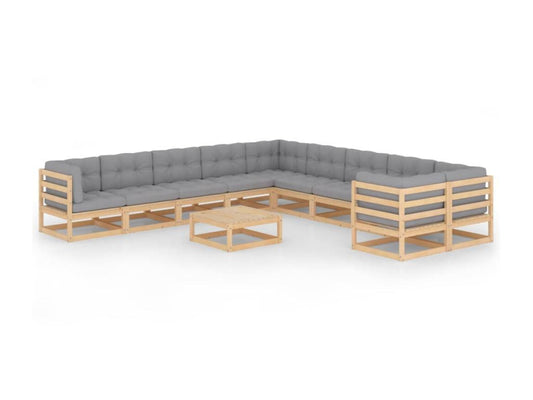 Salon de jardin 11 pcs avec coussins Bois de pin massif 9 86063RHON