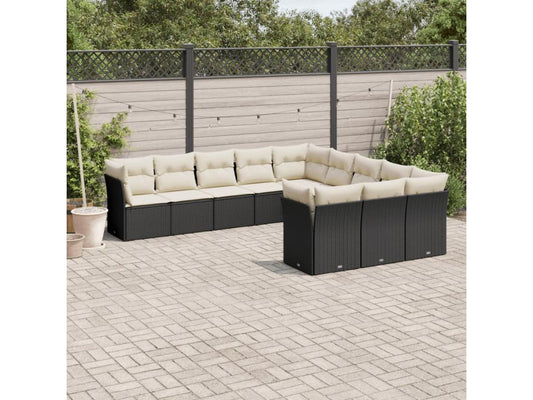 Salon de jardin 11 pcs avec coussins noir résine tressée 24367TERP