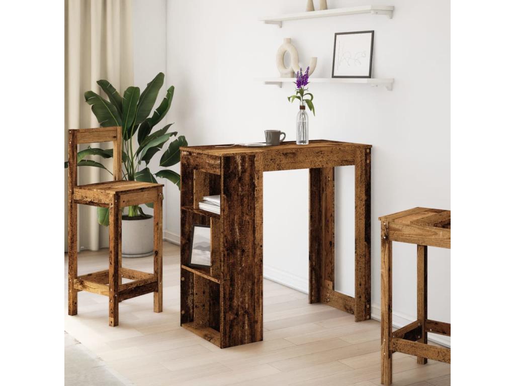 Table de bar avec étagères vieux bois bois d'ingénierie 45003MBZH
