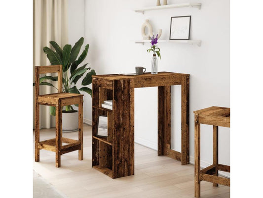 Table de bar avec étagères vieux bois bois d'ingénierie 45003MBZH