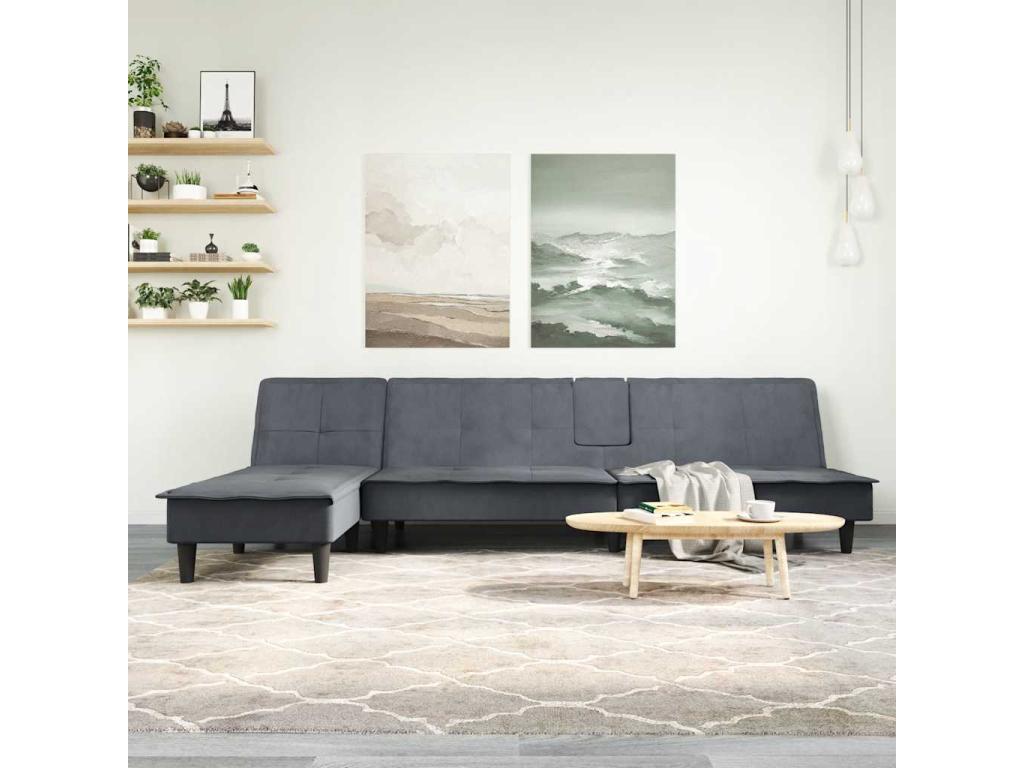 Canapé-lit en forme de L gris 255x140x70 cm velours 81277QTJS