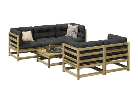 Salon de jardin 6 pièces bois de pin imprégné 55317HAKE