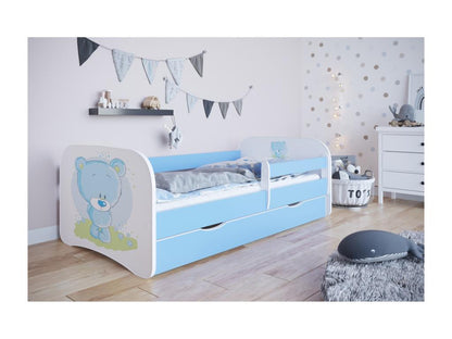 Lit enfant bleu nounours avec sommiers et barrière de sécurité amovible Maisonpuretop-Matelas mousse-70x140-Tiroirs Avec tiroir 48815GRQJ