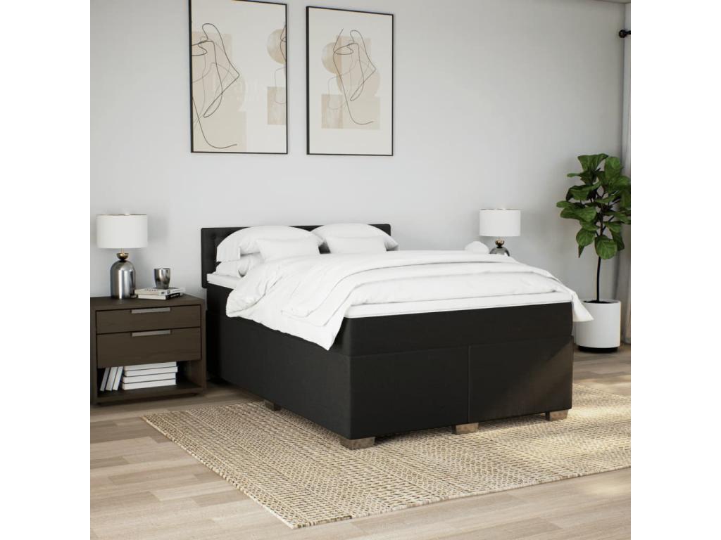 Sommier à Maisonpuretop de lit avec matelas Noir 140x200 cm Tissu 65679WNHX