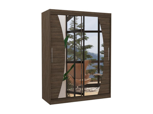 Armoire de chambre marron 2 portes coulissantes avec miroir Modela 150cm 67999RXUG