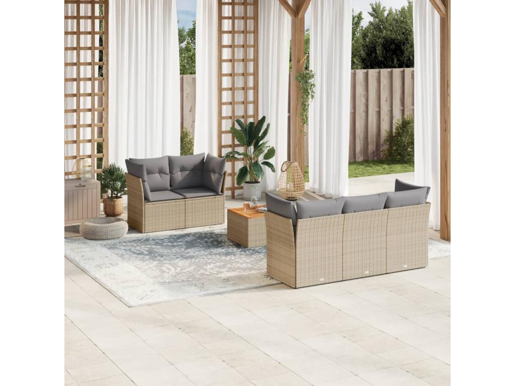 Salon de jardin avec coussins 6 pièces beige résine tressée 93604DLGA