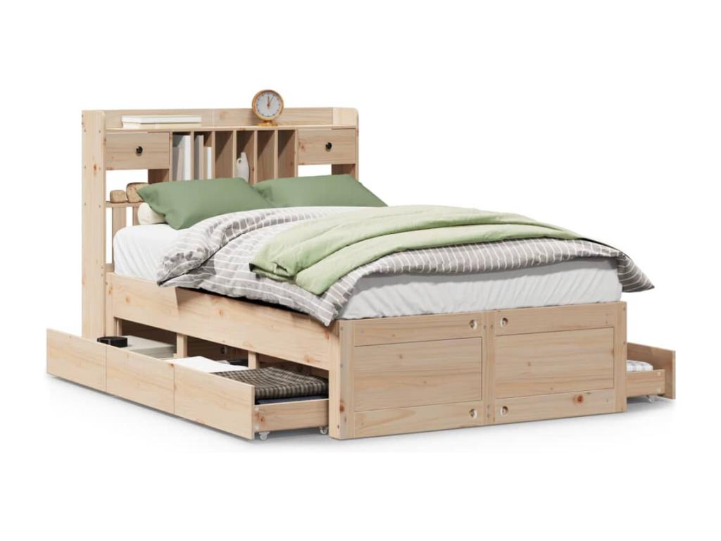 Lit bibliothèque sans matelas 135x190 cm bois de pin massif 20736VCFQ