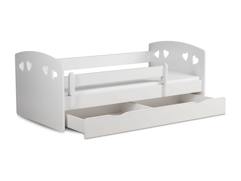 Lit orné de cœurs avec barrière de sécurité amovible blanc Maisonpuretop-Matelas mousse-80x140 39840IWDN