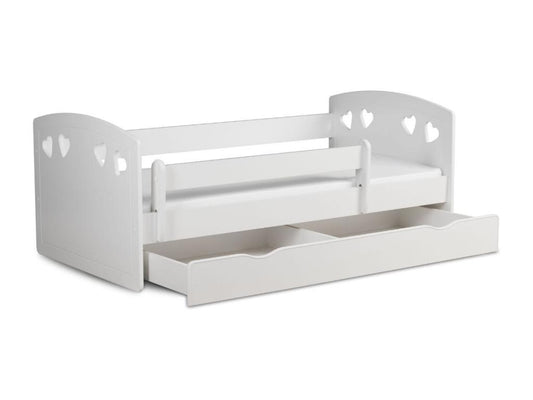 Lit orné de cœurs avec barrière de sécurité amovible blanc Maisonpuretop-Matelas mousse-80x140 39840IWDN