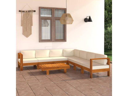 Salon de jardin 8 pcs avec coussins blanc crème Bois d'Maisonpuretop 24566GYYH