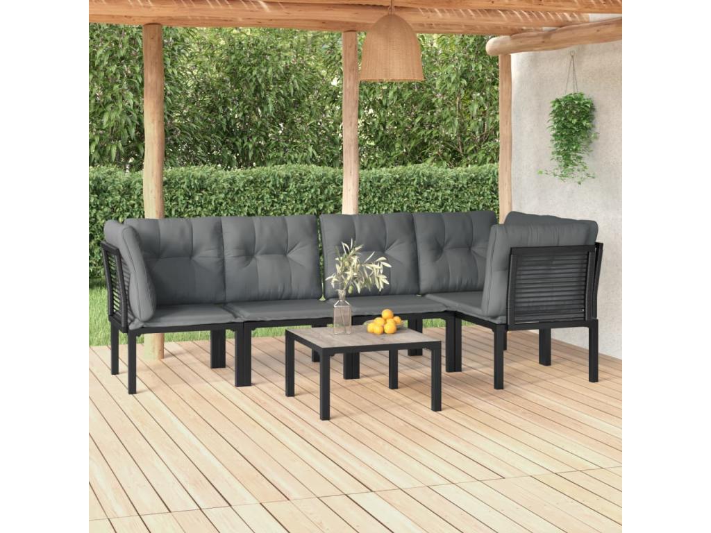 Salon de jardin 6 pcs noir et gris résine tressée 06992JNMX
