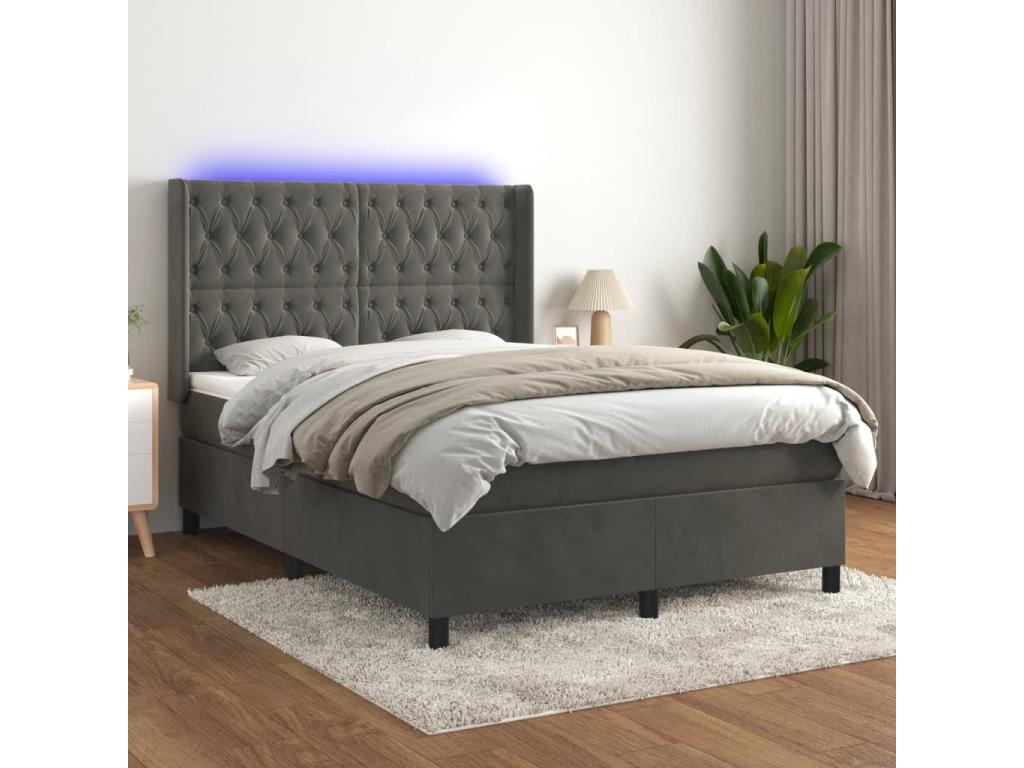 Sommier tapissier matelas et LED Gris foncé 140x190 cm Velours 59095NYZX