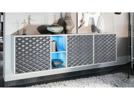 Meuble Suspendu Blanc Mat Et Gris Acier 182x53x35 Cm Lxhxp 43578TFHF