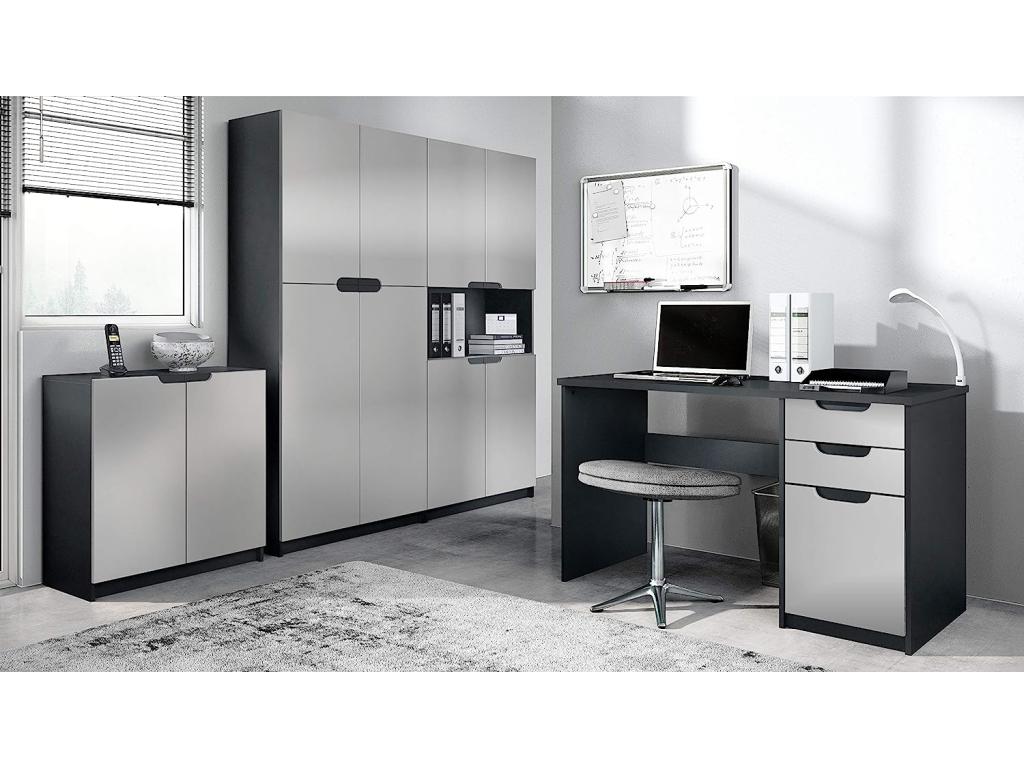 Ensemble de Meubles de Bureau Corps en Noir Mat/Façades en Gris Clair satiné Mat 71503HIOX