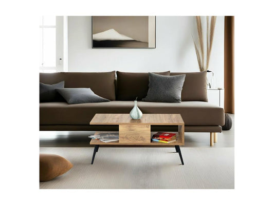 Table basse décor bois pin et noir L90 cm - Artvivrestore 59627LMQS