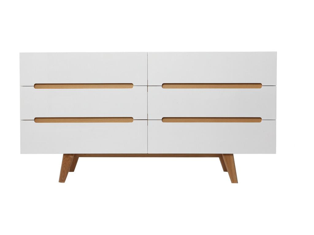 Commode scandinave finition blanc brillant laqué 6 tiroirs L160 cm MELKA 93353FZCW