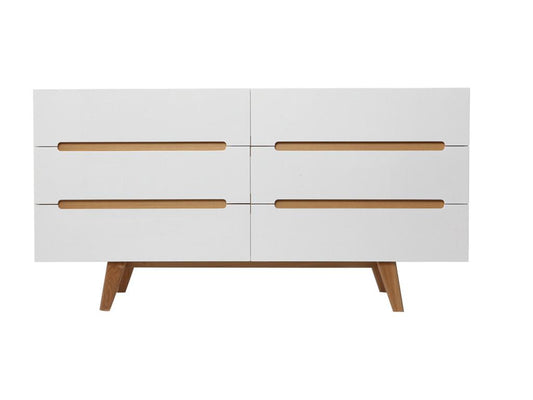 Commode scandinave finition blanc brillant laqué 6 tiroirs L160 cm MELKA 93353FZCW