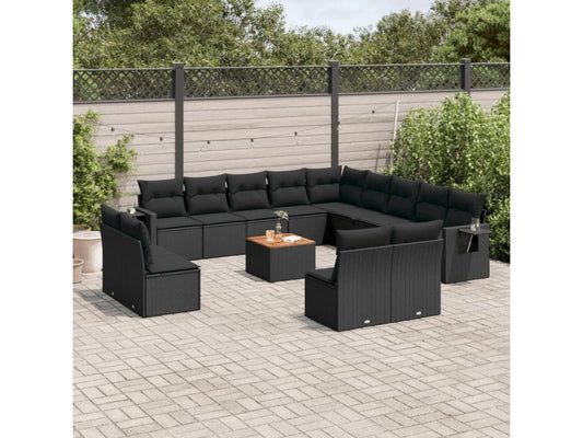 Salon de jardin avec coussins 14 pcs noir résine tressée 48102TVPT