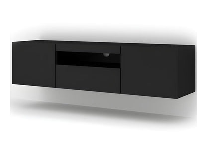 Meuble TV Noir Mat sans LED 150x42x37cm Aura meuble sur pied ou à suspendre meuble Hi-fi 18132BODU