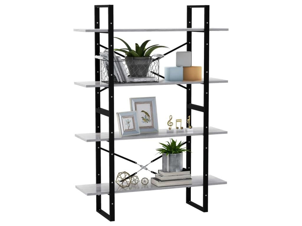 Bibliothèque à 4 niveaux Gris béton 100x30x140 24138WEGZ