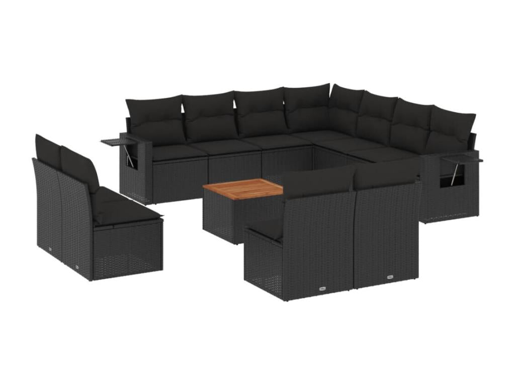 Salon de jardin 12 pcs avec coussins noir résine tressée 58269HQSB