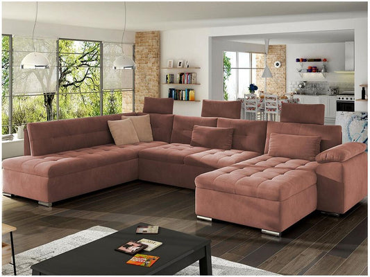 Canapé d'angle Maisonpuretop 127 Rose Fonction de couchage Boîte de literie 350x205x101cm 49445BBUC