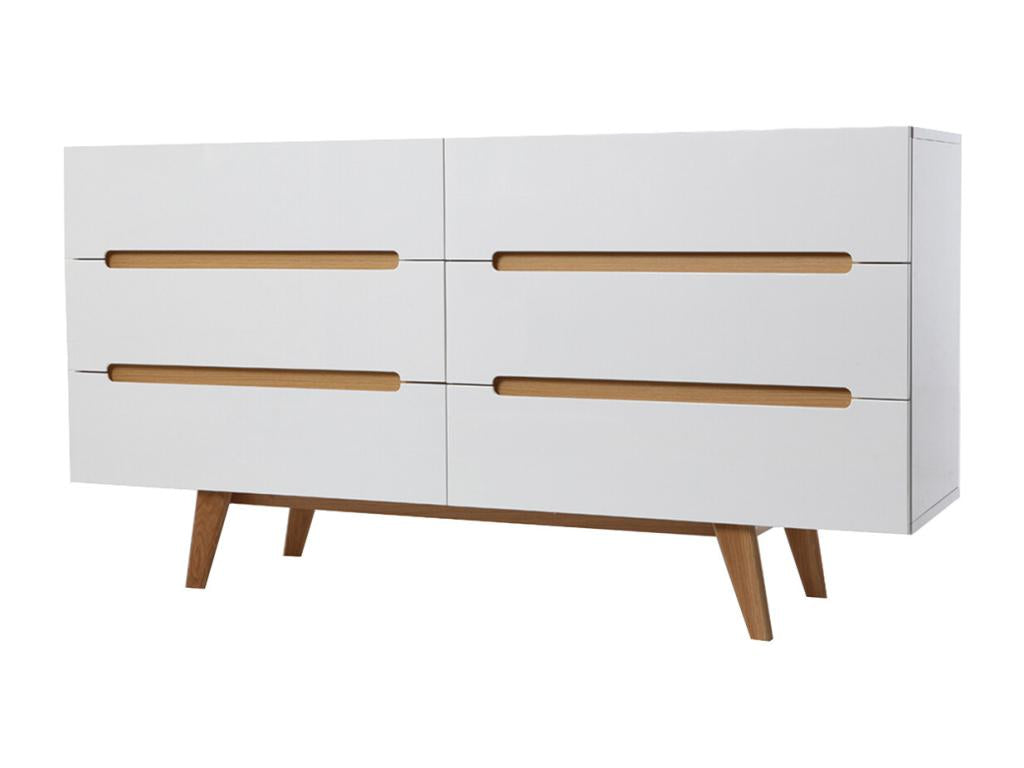 Commode scandinave finition blanc brillant laqué 6 tiroirs L160 cm MELKA 93353FZCW