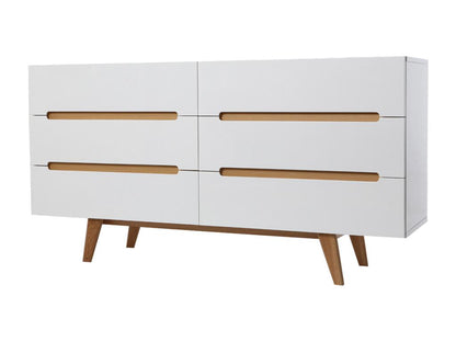 Commode scandinave finition blanc brillant laqué 6 tiroirs L160 cm MELKA 93353FZCW