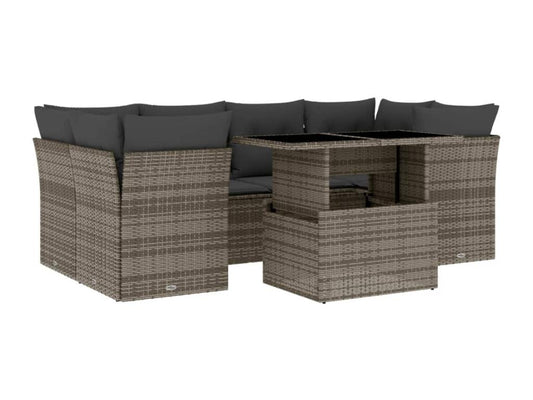 Salon de jardin avec coussins 7 pcs gris résine tressée 89862XIII