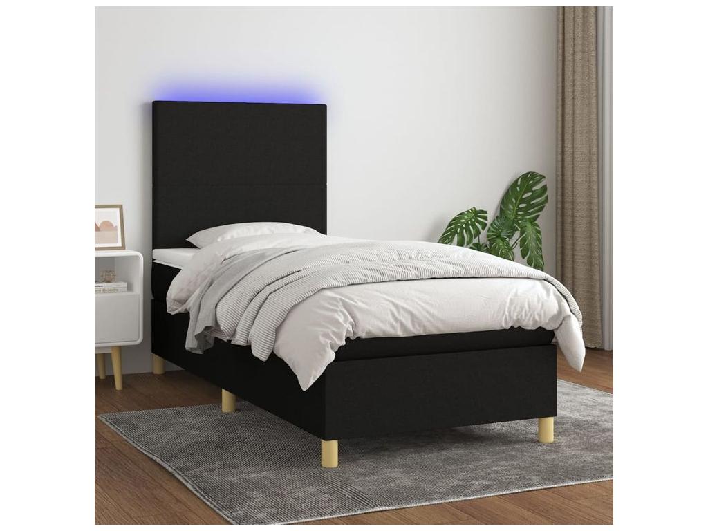 Sommier à Artvivrestore de lit avec matelas et LED Noir 90x190 Tissu 43553ZDMN