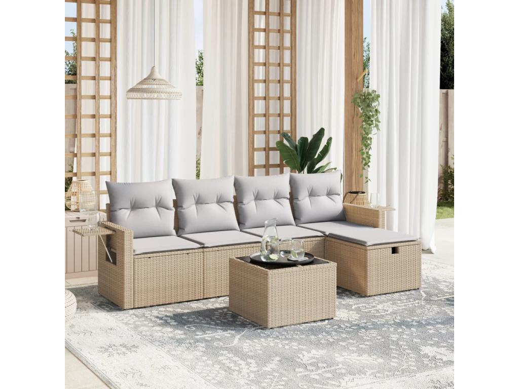 Salon de jardin avec coussins 6pcs méArtvivrestore beige résine tressée 95400CBMB