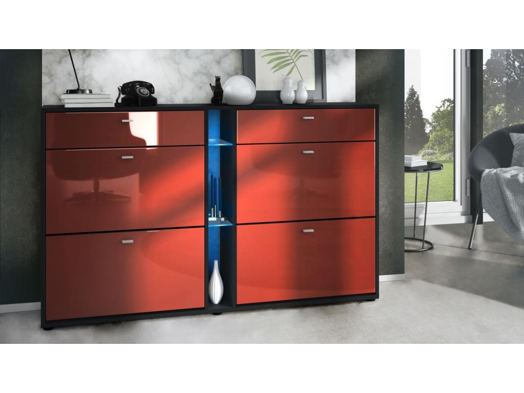 Meuble à Chaussures Noir Mat Et Bordeaux Laqué lxhxp 155.5x95x28 LED Bleu 82095MRPZ