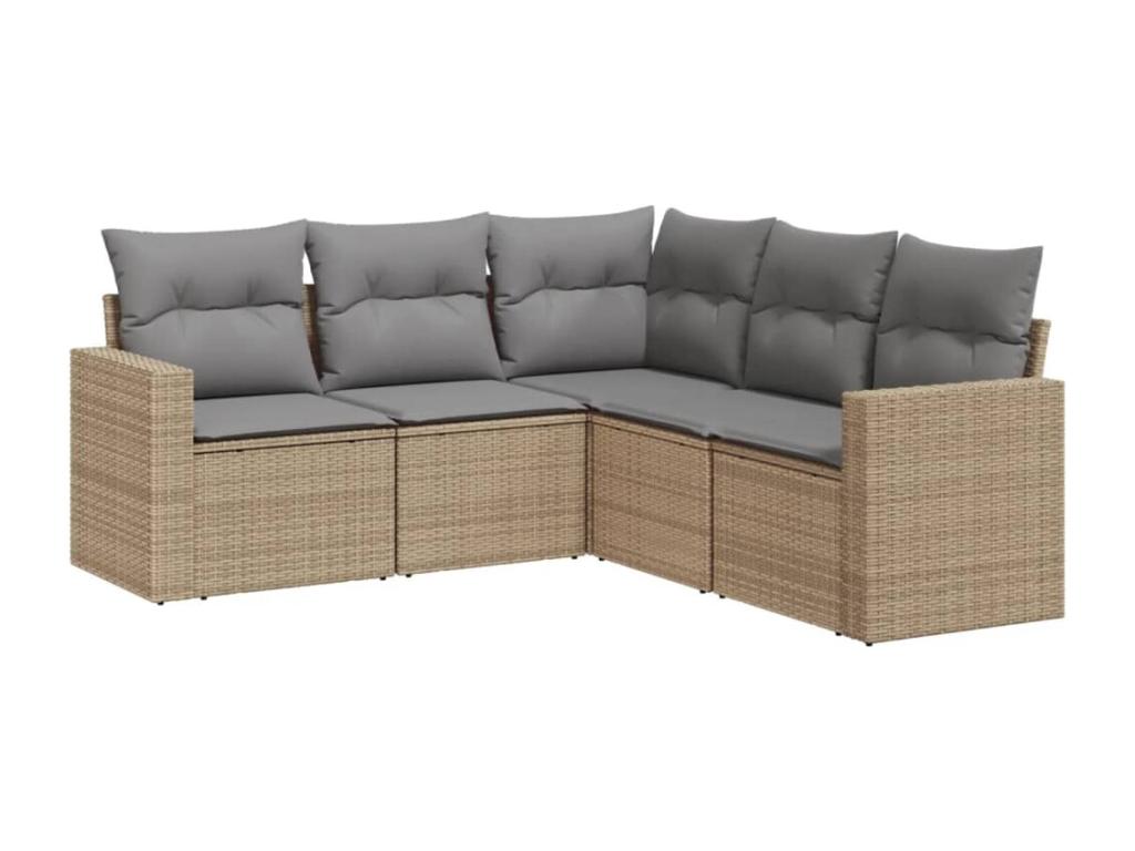 Salon de jardin avec coussins 5 pcs beige résine tressée 89498DDRS
