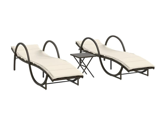Chaises longues lot de 2 avec table marron résine tressée 21037MRAV