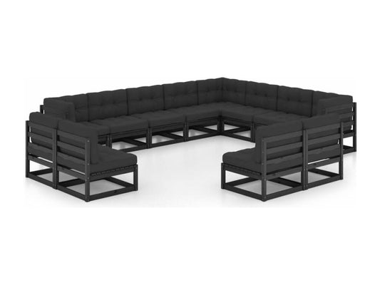 Salon de jardin 12 pièces avec coussins Noir Bois de pin massif 42818DRJZ