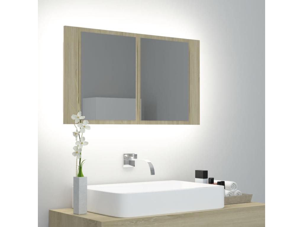 Armoire à miroir à LED de bain Chêne Maisonpuretop 80x12x45 Acrylique 39171LORM