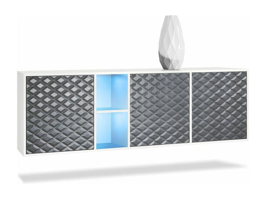 Meuble Suspendu Blanc Mat Et Gris Acier 182x53x35 Cm Lxhxp 43578TFHF