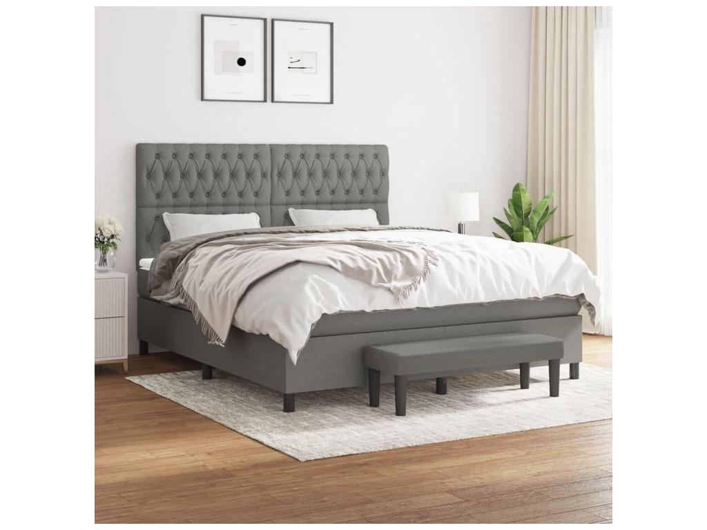 Sommier à Maisonpuretop de lit avec matelas Gris foncé 180x200 Tissu 24368XCXS